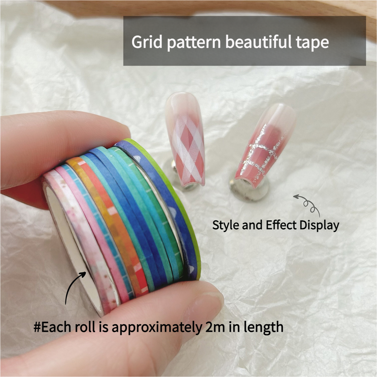 Nail art grid line masking tape sticker 2mm