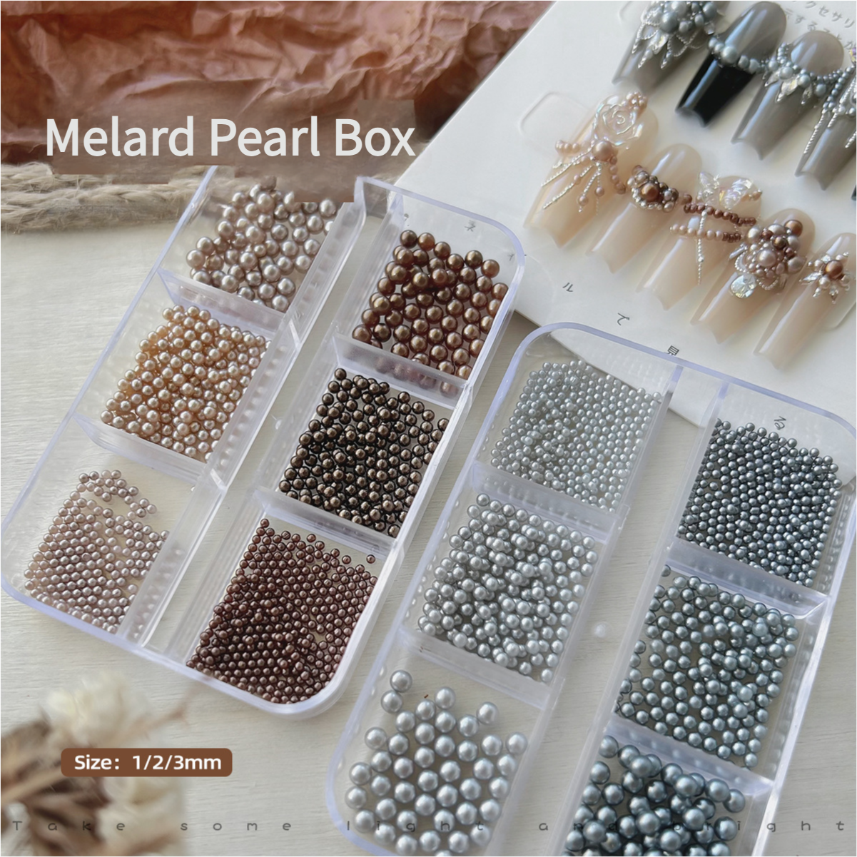 Nail art high-gloss pearl jewelry, large and small mixed six-grid with box - Xmaker