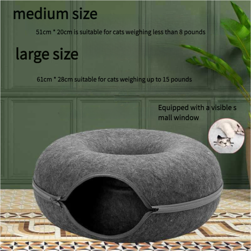 Pet Cat warm cat felt donut tunnel cat sleeping tire shape cat bed - Xmaker