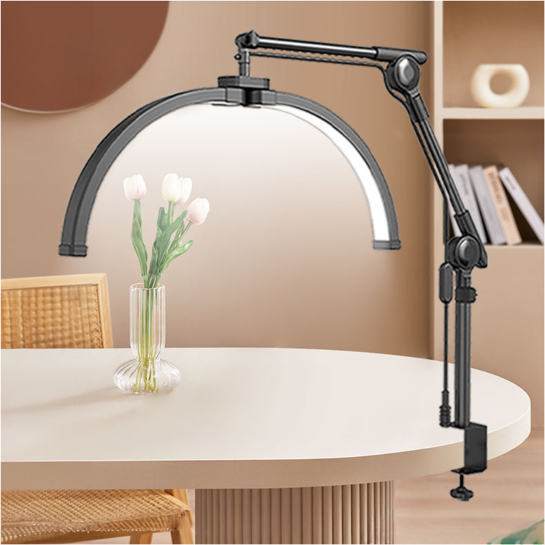 Desktop cantilever foldable U-shaped half-moon LED lamp