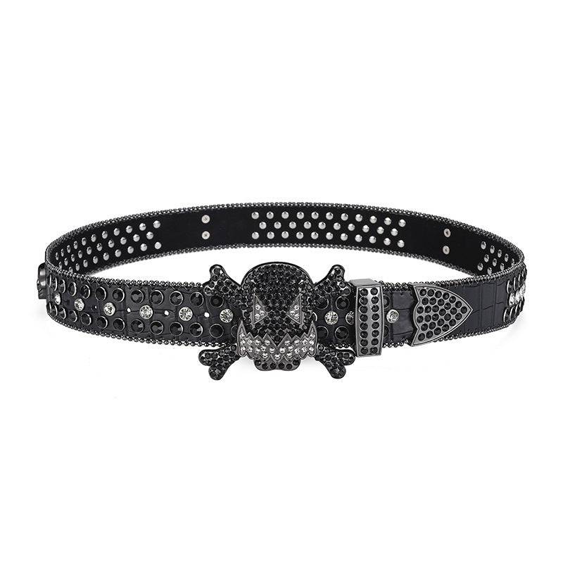 Dark Buckle Rhinestone Inlaid Diamond Sequins Hip Hop Decorative Nightclub Belt - Xmaker. Inc