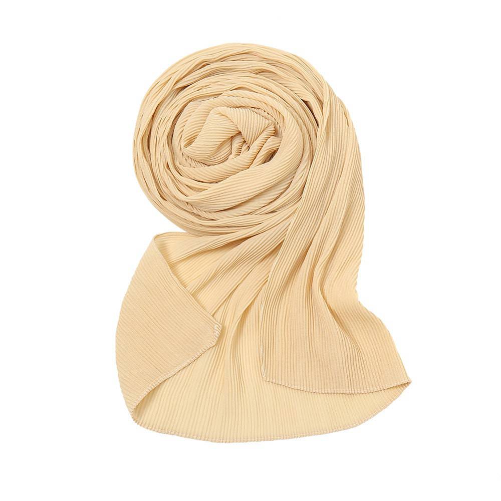 Pure Color Pearl Chiffon Pleated Scarf Women's Sunscreen Shawl - Xmaker. Inc