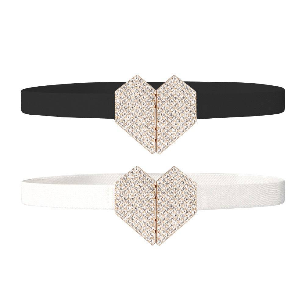 Heart Shape Rhinestone Women's Belt Elastic And High Elastic - Xmaker. Inc