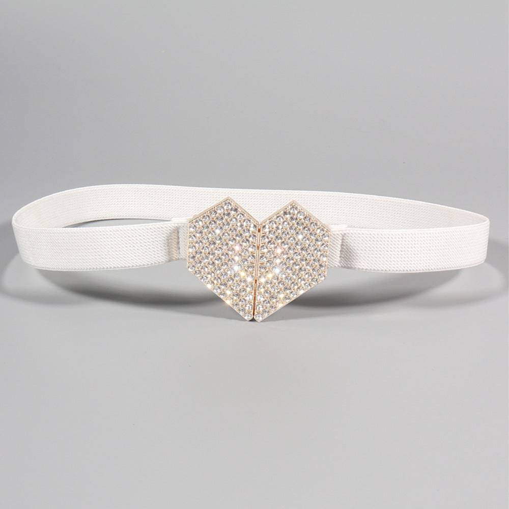 Heart Shape Rhinestone Women's Belt Elastic And High Elastic - Xmaker. Inc