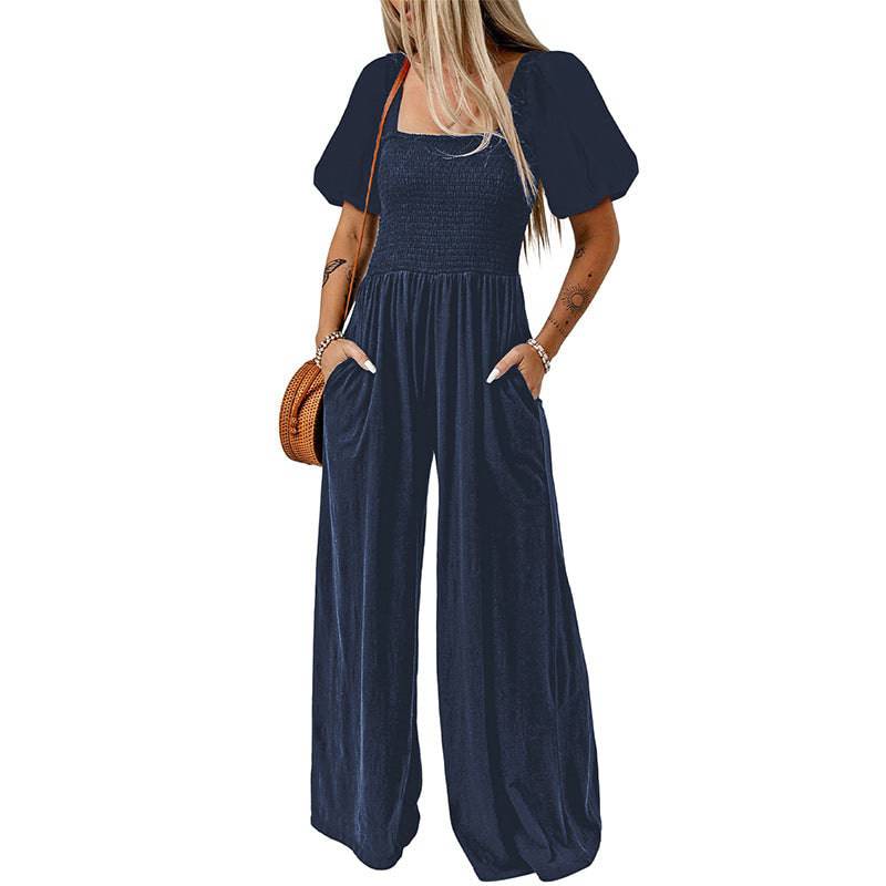 Women's Square Collar Short Sleeve Jumpsuit - Xmaker. Inc