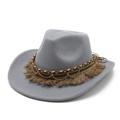 Ethnic Style Tassel Felt Cap Jazz Flat Brim Hat - Xmaker. Inc