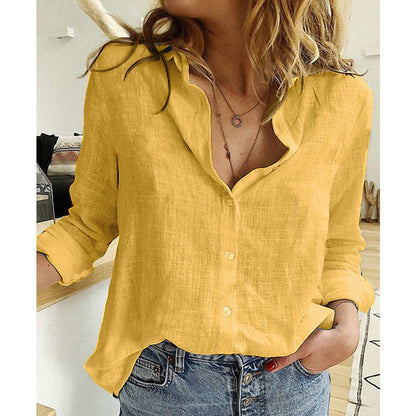 Loose Button Lapel Cardigan Top Long Sleeve Shirt Womens Blouses - Xmaker