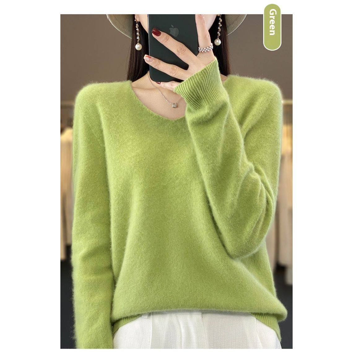 Women's Wool Sweater V-neck Autumn And Winter New Solid Color Loose-fitting Versatile Wool Loose Bottoming Shirt - Xmaker. Inc