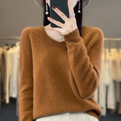 Women's Wool Sweater V-neck Autumn And Winter New Solid Color Loose-fitting Versatile Wool Loose Bottoming Shirt - Xmaker. Inc