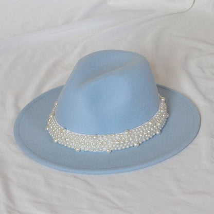 Handmade Pearl Top Hat Big Brim Fur Felt Hat - Xmaker. Inc