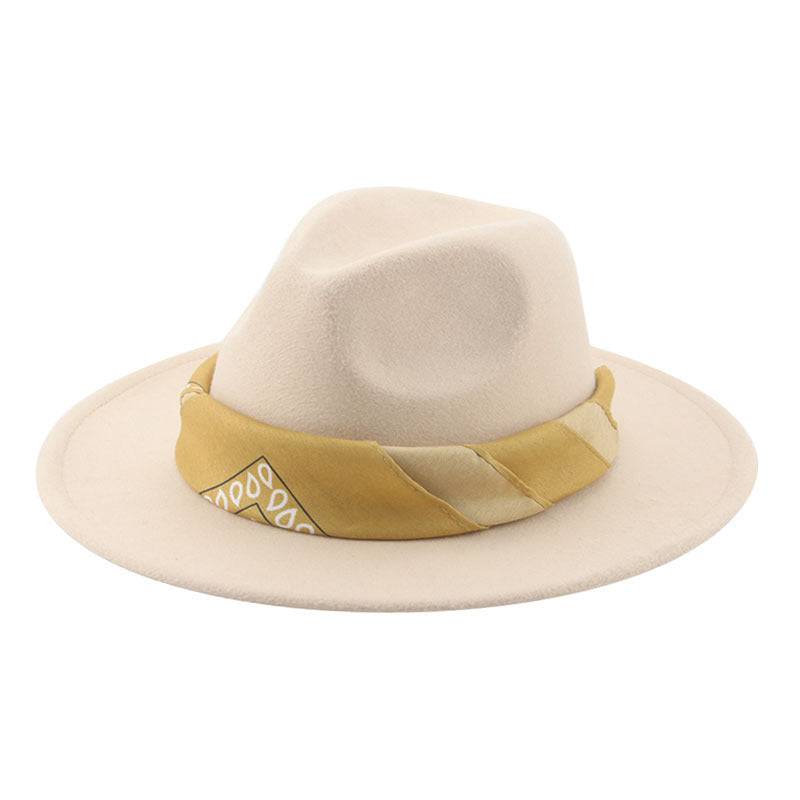 Paisley Ribbon Wide Brim Woolen Top Hat Felt Cowboy Hat - Xmaker. Inc