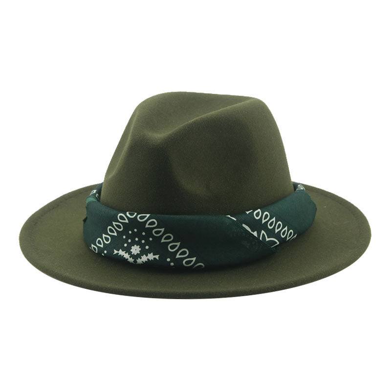 Paisley Ribbon Wide Brim Woolen Top Hat Felt Cowboy Hat - Xmaker. Inc