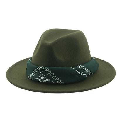 Paisley Ribbon Wide Brim Woolen Top Hat Felt Cowboy Hat - Xmaker. Inc