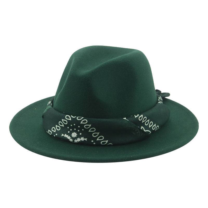 Paisley Ribbon Wide Brim Woolen Top Hat Felt Cowboy Hat - Xmaker. Inc