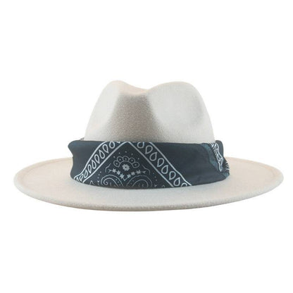 Paisley Ribbon Wide Brim Woolen Top Hat Felt Cowboy Hat - Xmaker. Inc