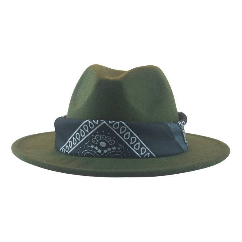 Paisley Ribbon Wide Brim Woolen Top Hat Felt Cowboy Hat - Xmaker. Inc