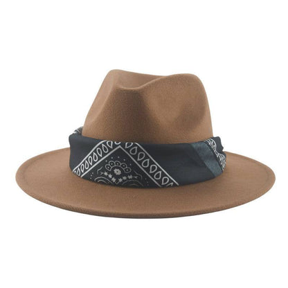 Paisley Ribbon Wide Brim Woolen Top Hat Felt Cowboy Hat - Xmaker. Inc