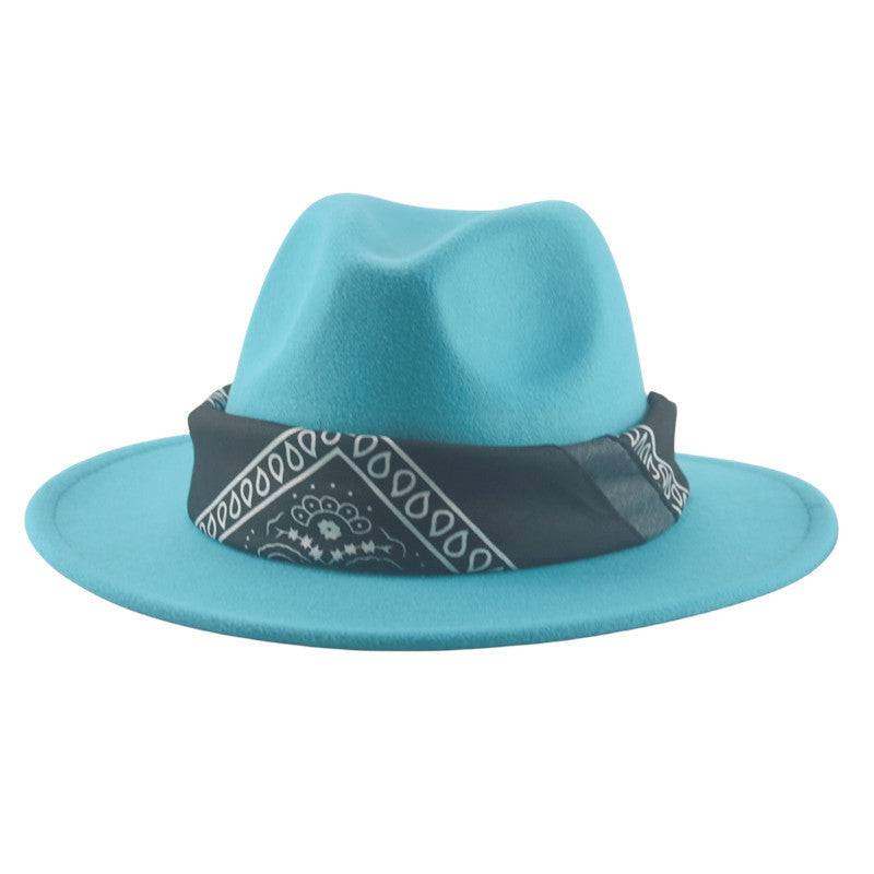 Paisley Ribbon Wide Brim Woolen Top Hat Felt Cowboy Hat - Xmaker. Inc