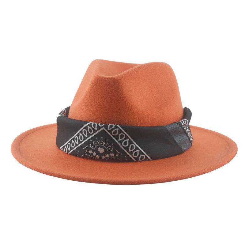 Paisley Ribbon Wide Brim Woolen Top Hat Felt Cowboy Hat - Xmaker. Inc