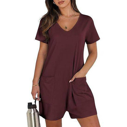 Women Summer Casual Vest Sleeveless Round Neck Jumpsuit Short Belt Pockets - Xmaker. Inc