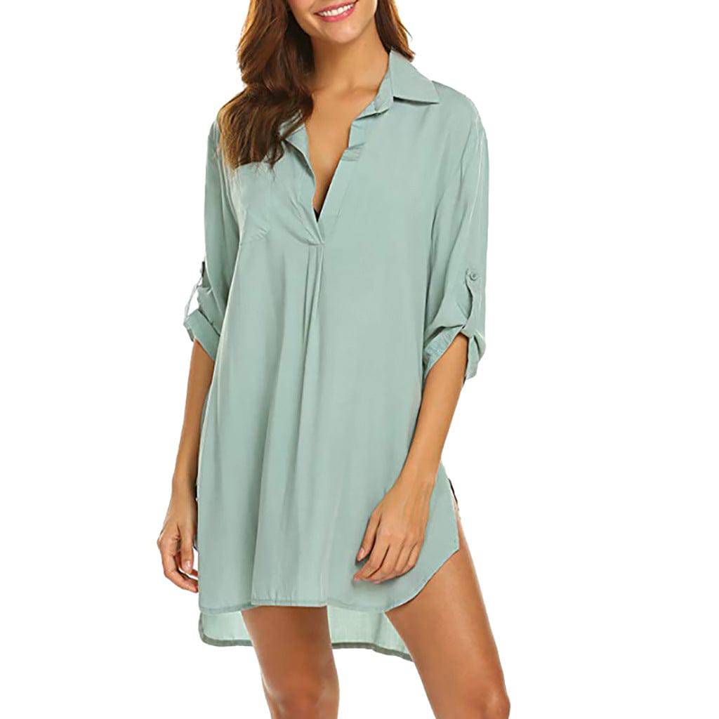 Women's Shirts, Deep V-Neck Beach Sunscreen Suits, Swimsuit Blouses - Xmaker