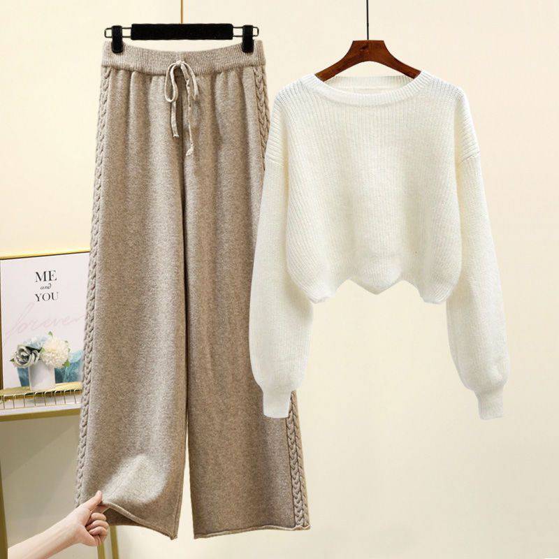 Autumn And Winter Set Knitted Sweater Slimming All-match Wide Leg Pants Suit - Xmaker. Inc