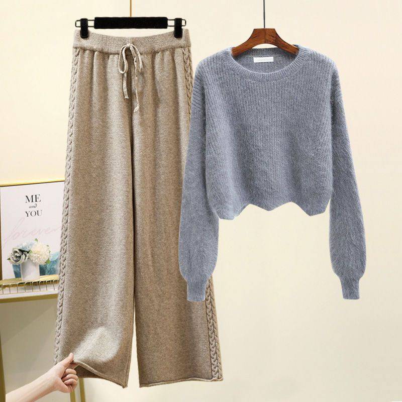 Autumn And Winter Set Knitted Sweater Slimming All-match Wide Leg Pants Suit - Xmaker. Inc