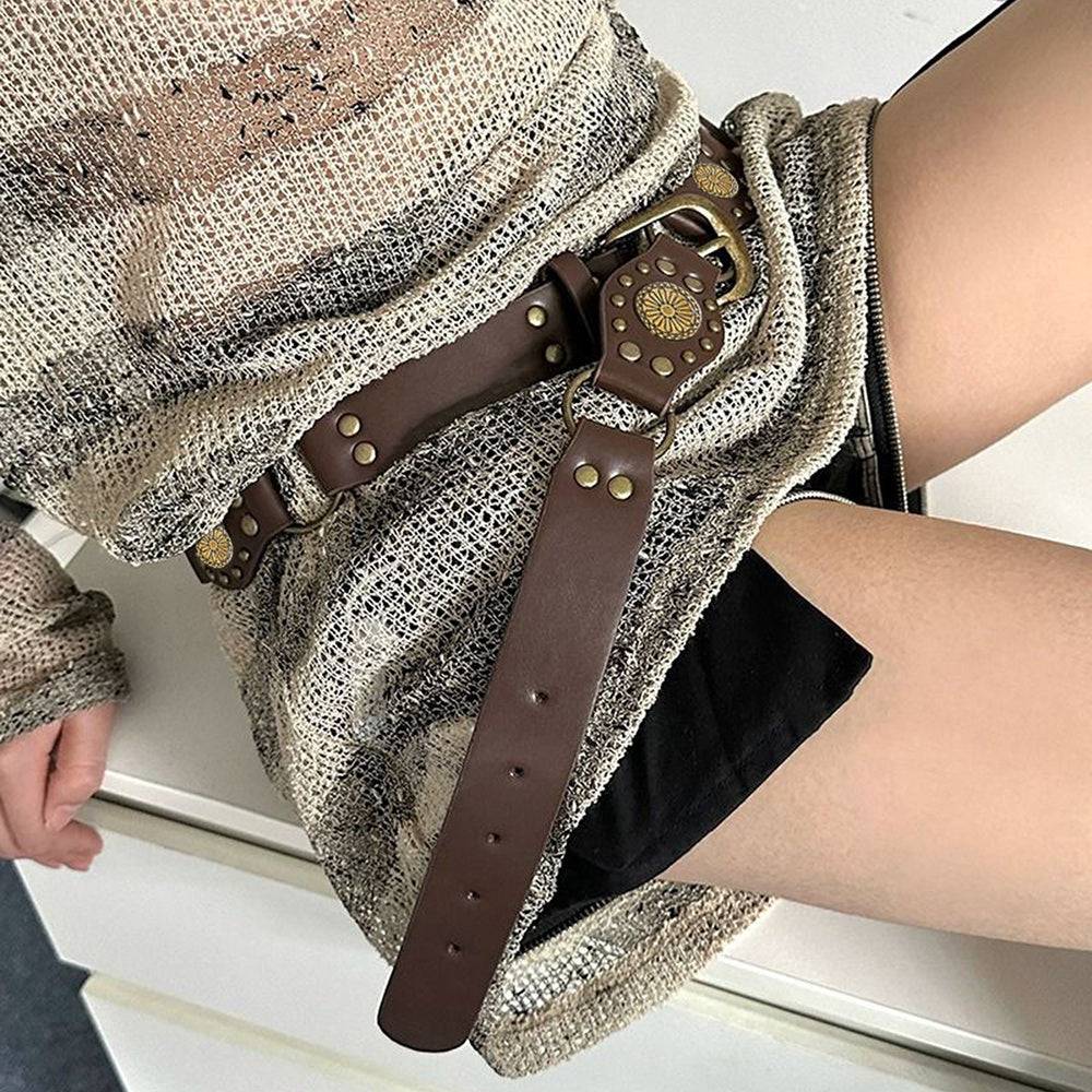 Vintage Belts For Both Men And Women With Handsome Riveted Metal Buckle Punk Hip Hop Fashion Accessories - Xmaker. Inc