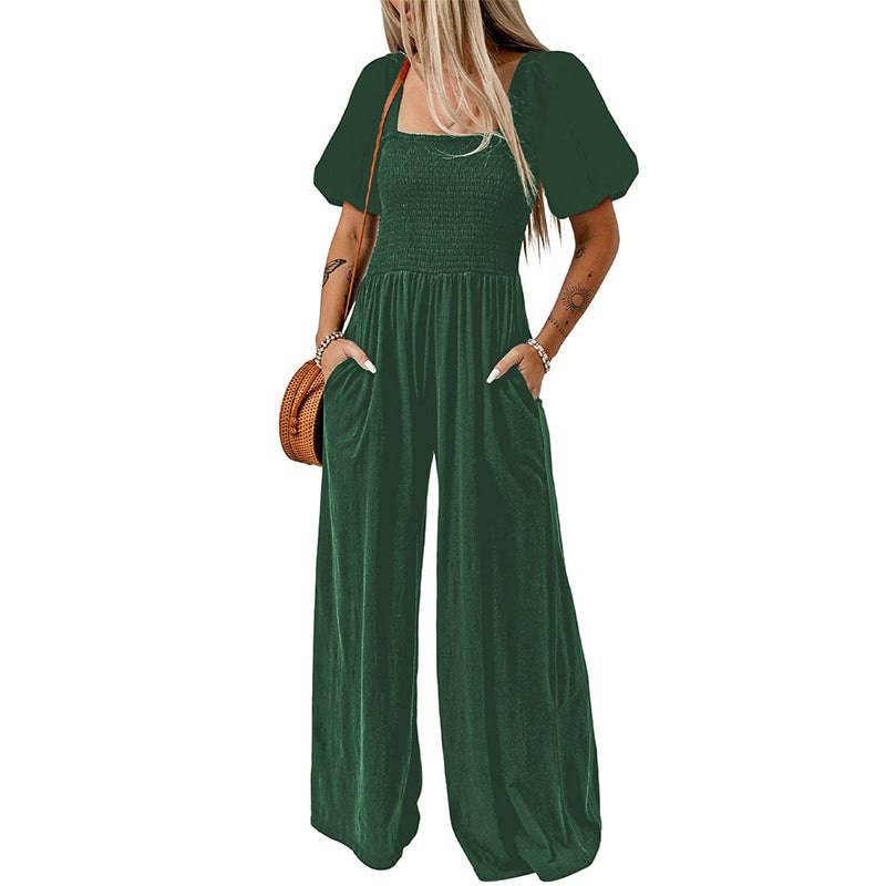 Women's Square Collar Short Sleeve Jumpsuit - Xmaker. Inc