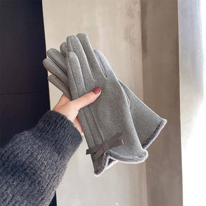 Warm Gloves Winter Women's Korean-style Cute Bow Fleece-lined Thickened - Xmaker