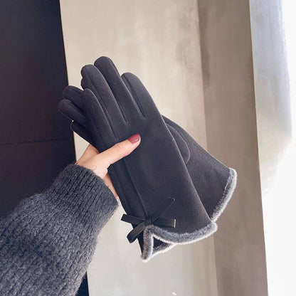 Warm Gloves Winter Women's Korean-style Cute Bow Fleece-lined Thickened - Xmaker