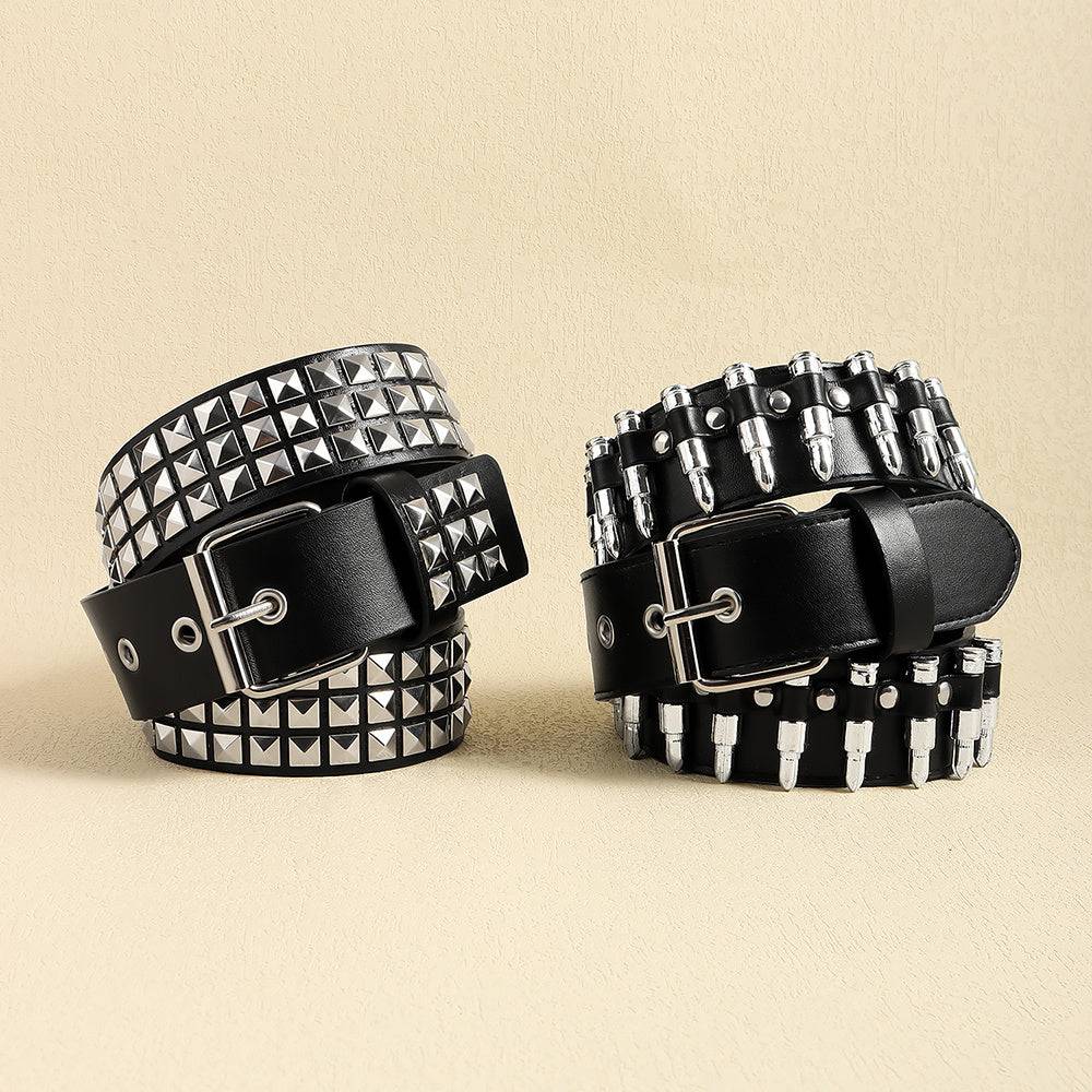 Rivet Belt Rock Trend Punk Bullet Black Belt Men And Women Personality Fashion Hip-hop Accessories - Xmaker. Inc