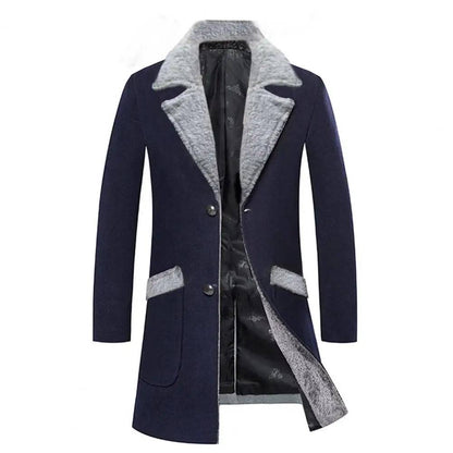 Men Single-breasted Washable Thick Turn-down Collar Woolen Jacket - Xmaker