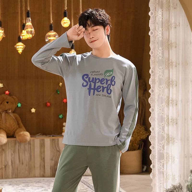 Men's Sleepwear Letter Lattice Pajamas 5XL Knitted Sets