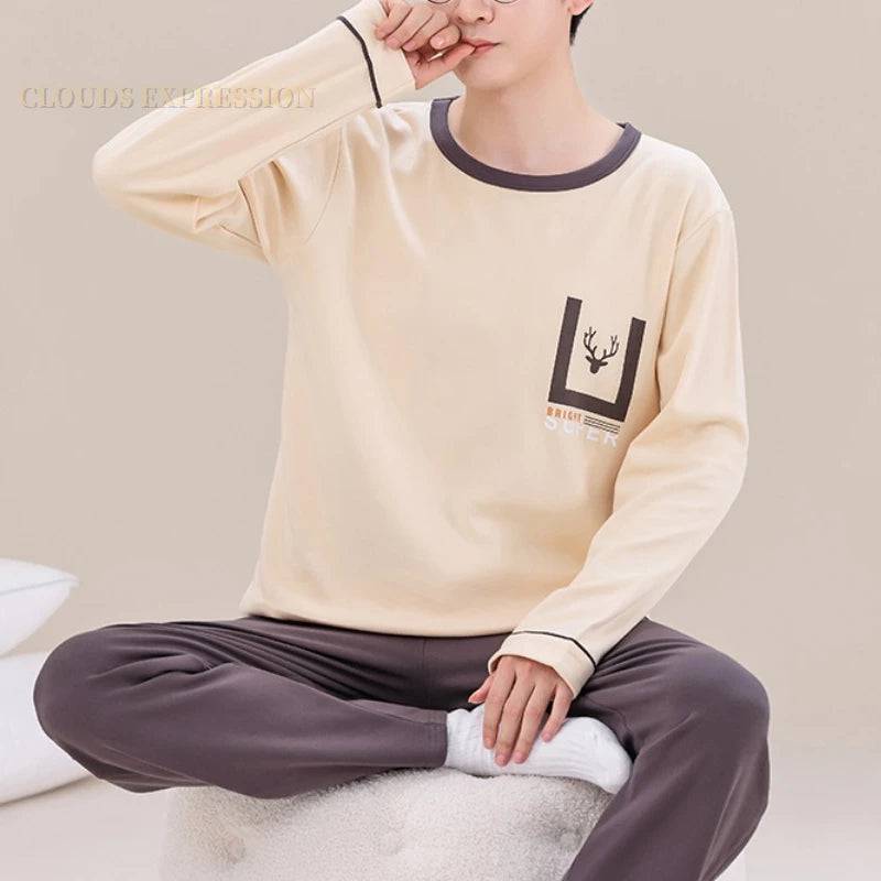 Men's Sleepwear Letter Lattice Pajamas 5XL Knitted Sets