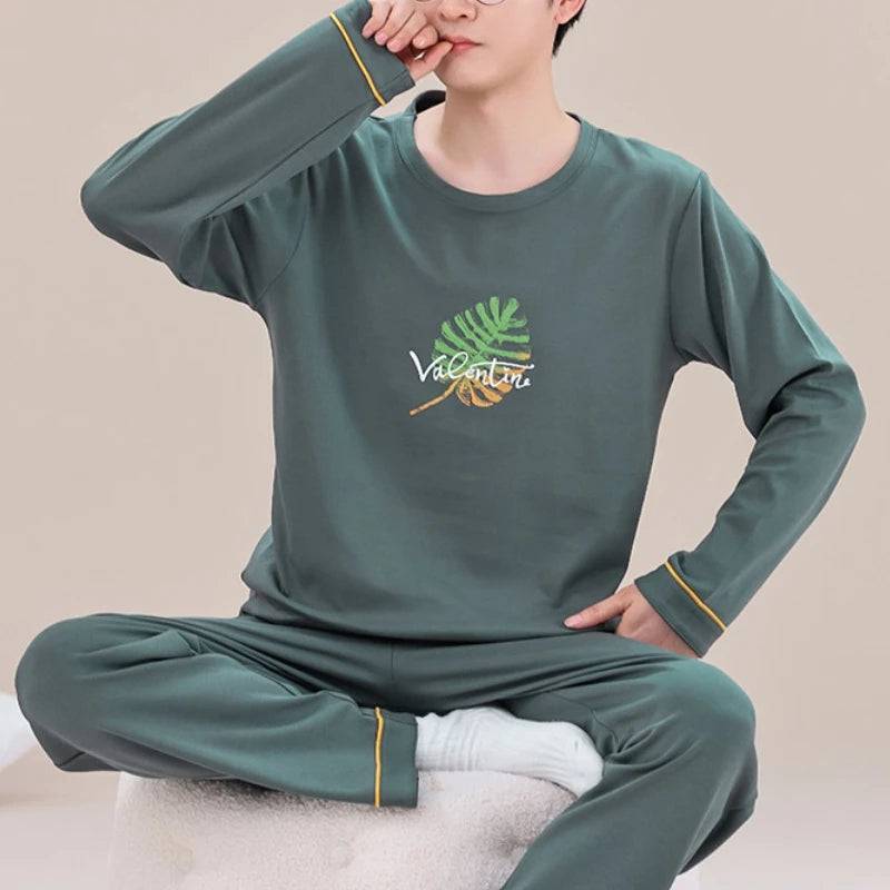 Men's Sleepwear Letter Lattice Pajamas 5XL Knitted Sets