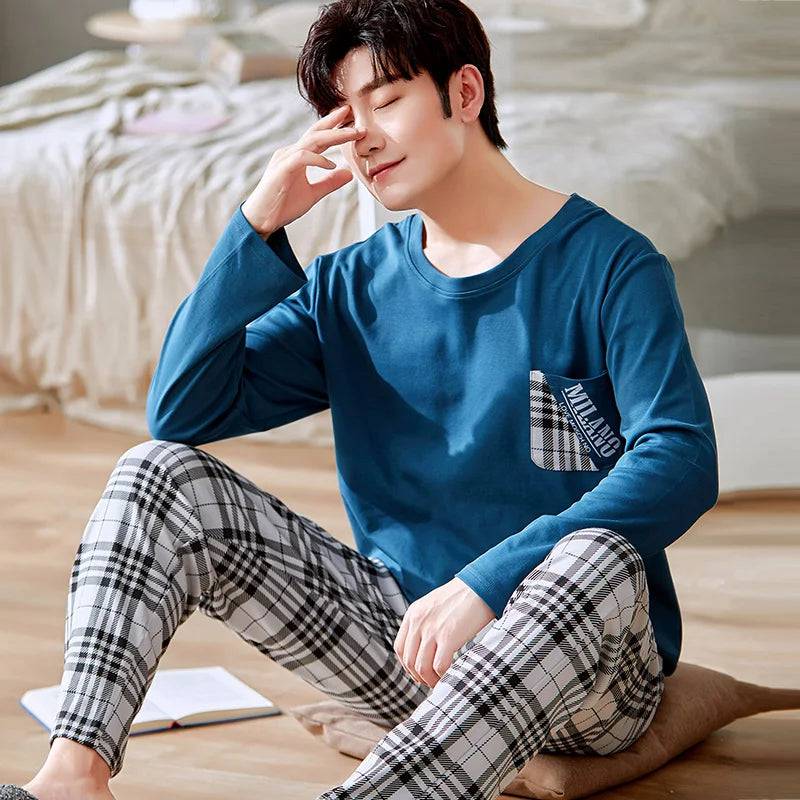 Men's Sleepwear Letter Lattice Pajamas 5XL Knitted Sets