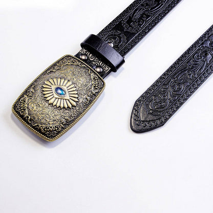 Women's Belt Gem Buckle Vintage Engraving Belt - Xmaker