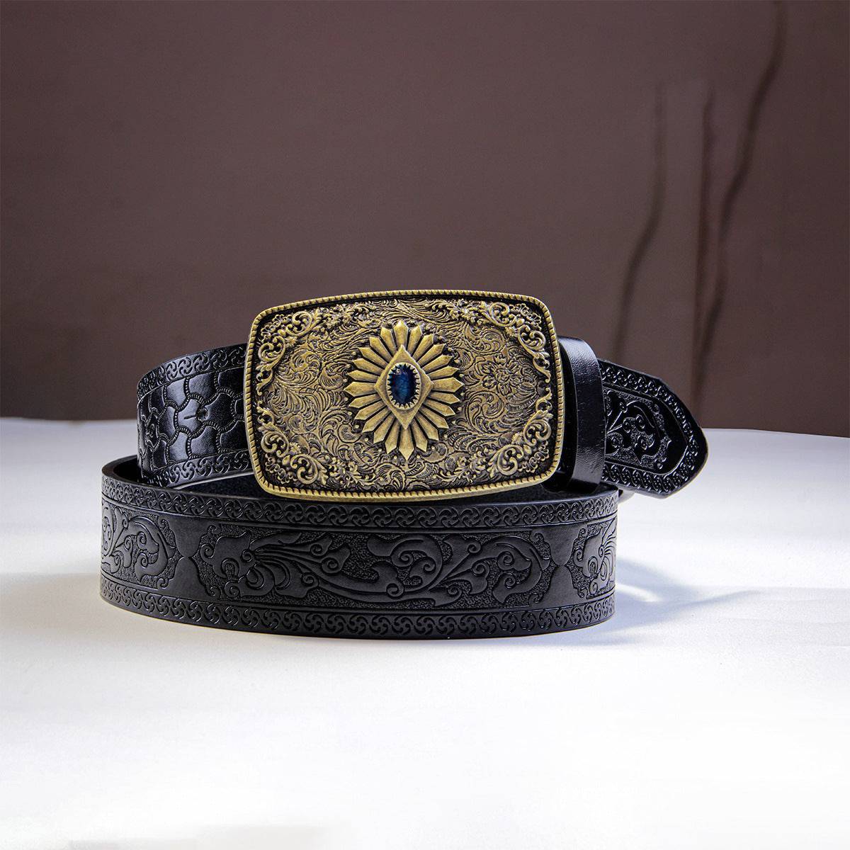 Women's Belt Gem Buckle Vintage Engraving Belt - Xmaker