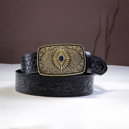 Women's Belt Gem Buckle Vintage Engraving Belt - Xmaker