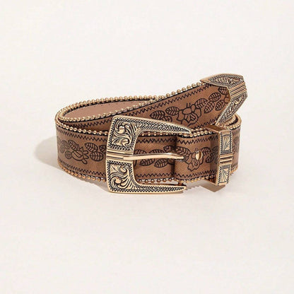 Retro Pattern PU Belt Western Style Women's Belt - Xmaker