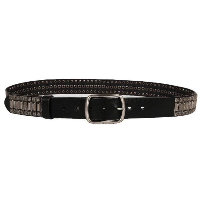 First Layer Cowhide Niche Pagoda Decorative Rivets Street Punk Belt - Xmaker