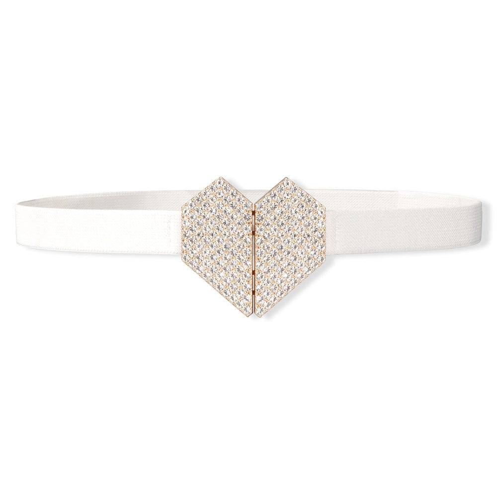 Heart Shape Rhinestone Women's Belt Elastic - Xmaker