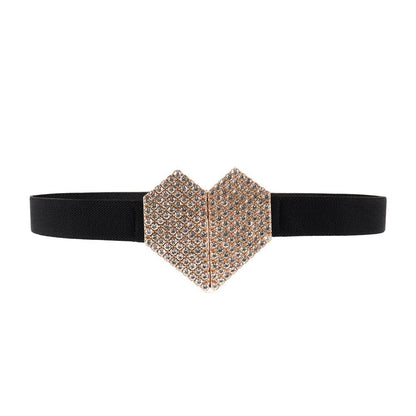 Heart Shape Rhinestone Women's Belt Elastic - Xmaker