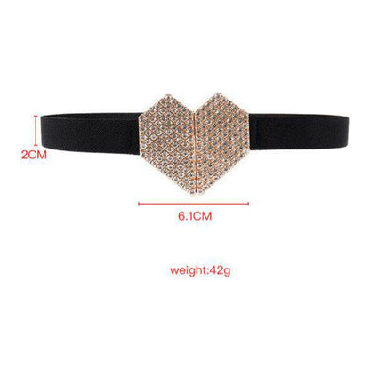 Heart Shape Rhinestone Women's Belt Elastic - Xmaker