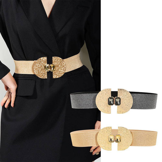 Stretch Women Glittering With Pearls Elastic Belt Decorative Skirt Belt Simple Premium Waist Cover - Xmaker