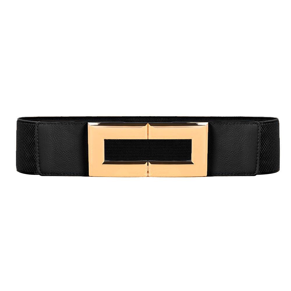 Women's Simple Temperament Elastic Wide Belt Metal Square Buckle Belt Suit Jacket Dress Multi-colored Casual Belt - Xmaker