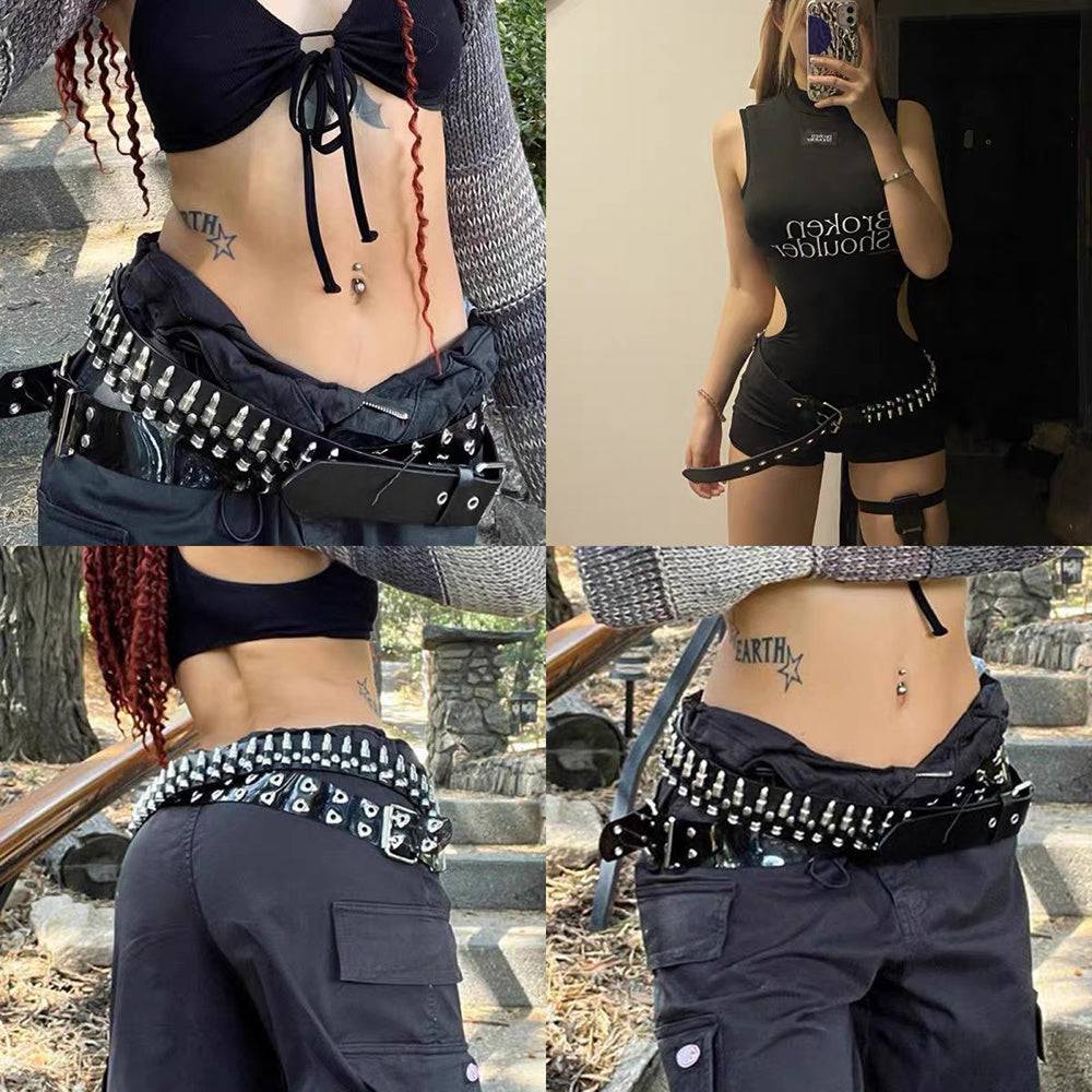 Rivet Belt Rock Punk Bullet Black Belt Personality Hip-hop Accessories - Xmaker