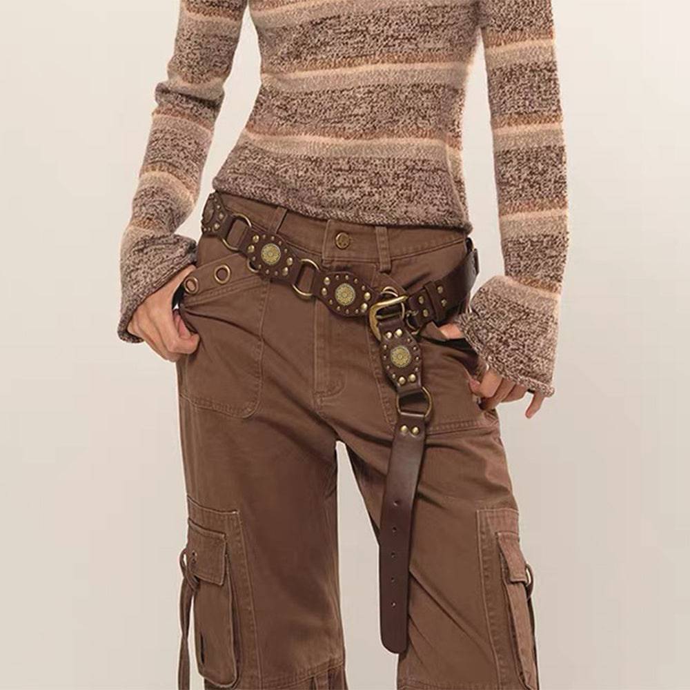 Vintage Belts For Both Men And Women With Riveted Metal Buckle Punk Hip Hop Accessories - Xmaker