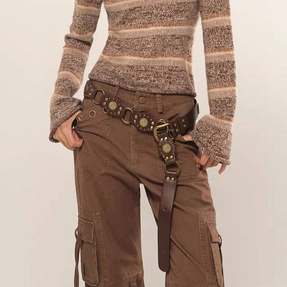 Vintage Belts For Both Men And Women With Riveted Metal Buckle Punk Hip Hop Accessories - Xmaker